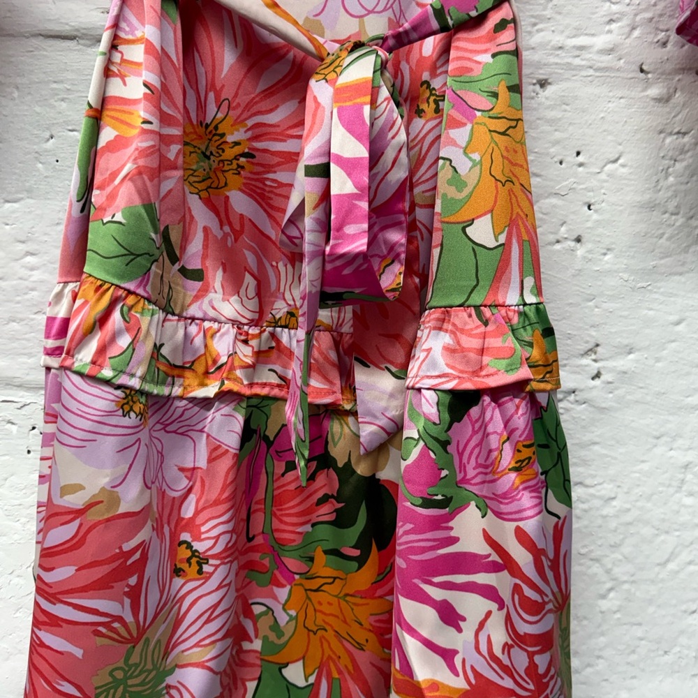 Jess Lea Pink Tropical Wrap Dress - Size Small - Picture 3 of 5